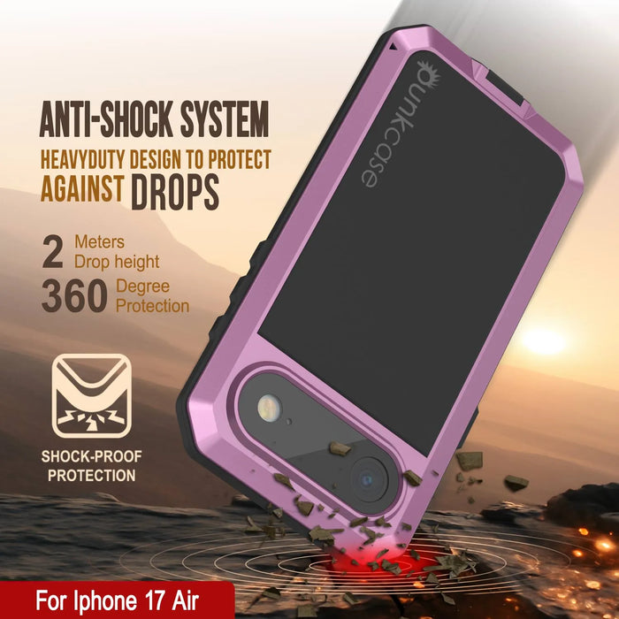 iPhone 17 Air Metal Case, Heavy Duty Military Grade -Rüstungsabdeckung [Schocksicher] Ganzkörper hart [Pink]