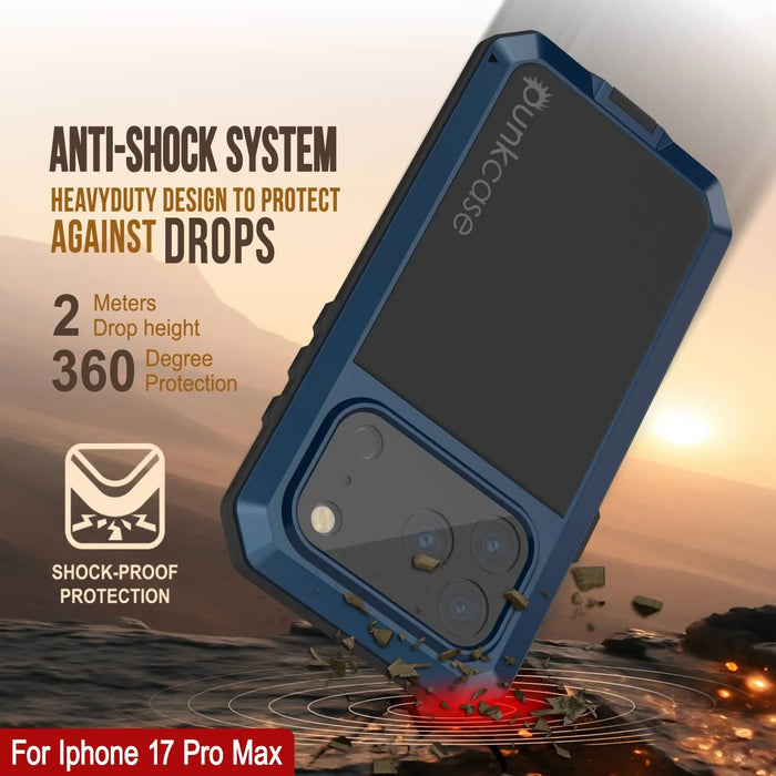 iPhone 17 Pro Max Metal Case, Heavy Duty Military Grade -Rüstungsabdeckung [Stoßdämpfer] Ganzkörper hart [blau]