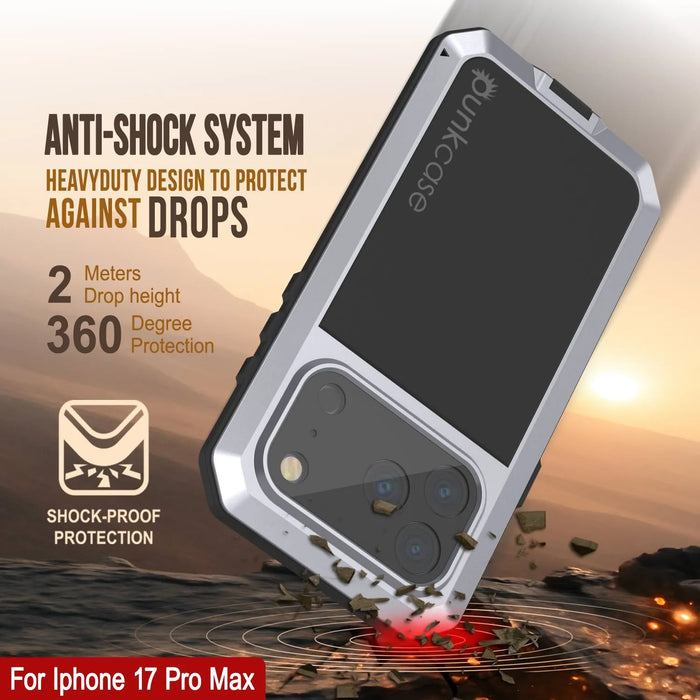 iPhone 17 Pro Max Metal Case, Heavy Duty Military Grade -Rüstungsabdeckung [Stoßdämpfer] Ganzkörper hart [Weiß]