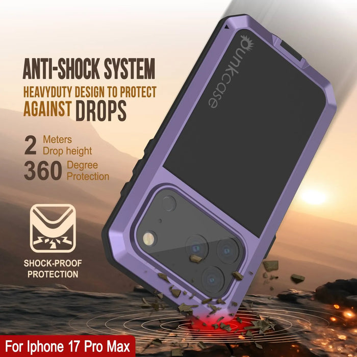 iPhone 17 Pro Max Metal Case, Heavy Duty Military Grade -Rüstungsabdeckung [Stoßdämpfer] Ganzkörper hart [lila]