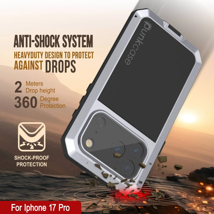 iPhone 17 Pro Metal Case, Heavy Duty Military Grade -Rüstungsabdeckung [Schocksicher] Ganzkörper hart [weiß]