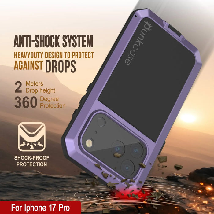 iPhone 17 Pro Metal Case, Heavy Duty Military Grade -Rüstungsabdeckung [Schocksicher] Ganzkörper hart [lila]
