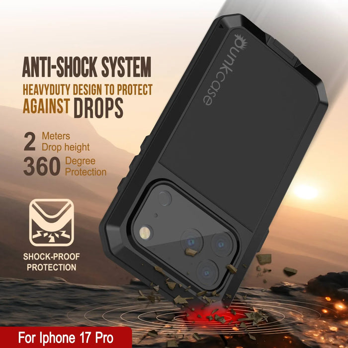 iPhone 17 Pro Metal Case, Heavy Duty Military Grade -Rüstungsabdeckung [Schocksicher] Ganzkörper hart [Schwarz]