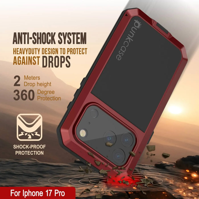 iPhone 17 Pro Metal Case, Heavy Duty Military Grade -Rüstungsabdeckung [Schocksicher] Ganzkörper hart [rot]
