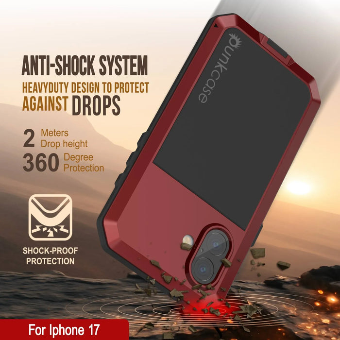 iPhone 17 Metallkoffer, Heavy Duty Military Grade Rüstungsabdeckung [Schocksicher] Ganzkörper hart [rot]