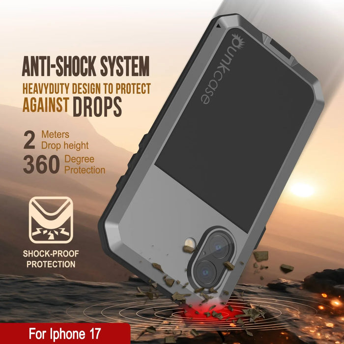 iPhone 17 Metallhülle, Heavy Duty Military Grade Rüstungsabdeckung [Schocksicher] Ganzkörper hart [Silber]