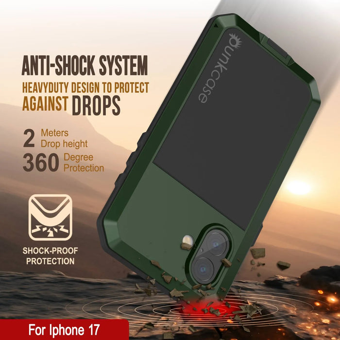iPhone 17 Metallhülle, Heavy Duty Military Grade Rüstungsabdeckung [Schocksicher] Ganzkörper hart [dunkelgrün]