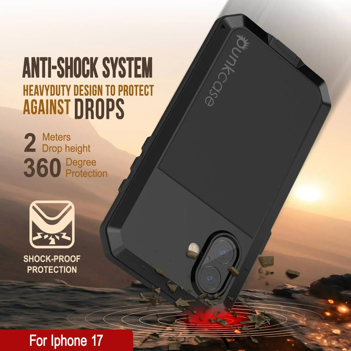 iPhone 17 Metallkoffer, Heavy Duty Military Grade Rüstungsabdeckung [Schocksicher] Ganzkörper hart [Schwarz]