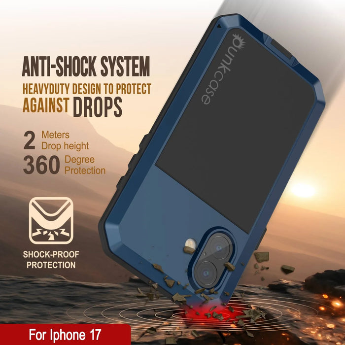 iPhone 17 Metallhülle, Heavy Duty Military Grade Rüstungsabdeckung [Schocksicher] Ganzkörper hart [blau]