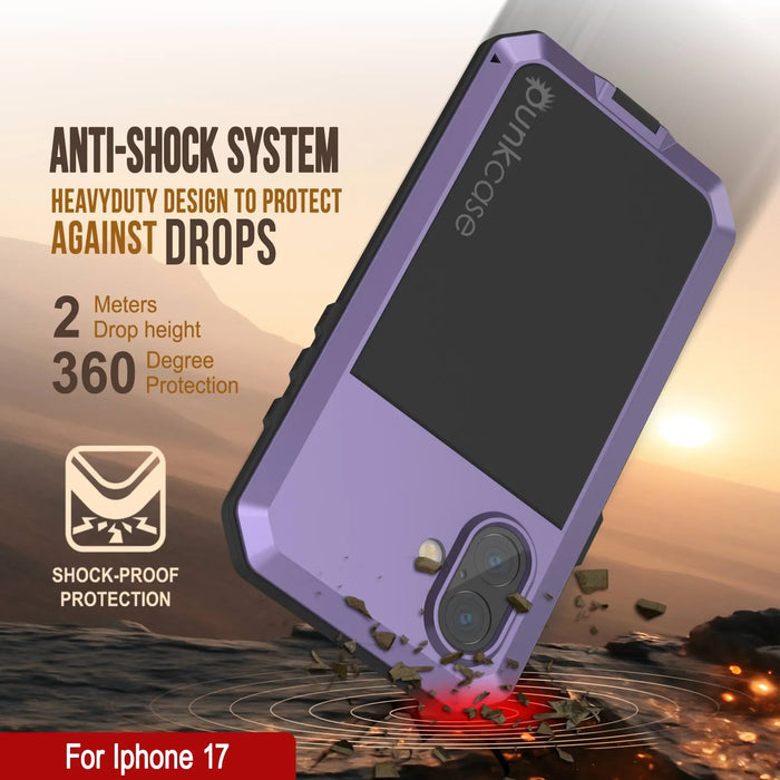 iPhone 17 Metallkoffer, Heavy Duty Military Grade Rüstungsabdeckung [Schocksicher] Ganzkörper hart [lila]