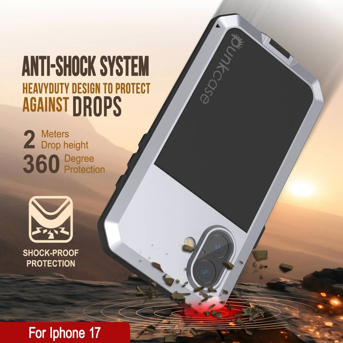 iPhone 17 Metallkoffer, Heavy Duty Military Grade Rüstungsabdeckung [Schocksicher] Ganzkörper hart [weiß]