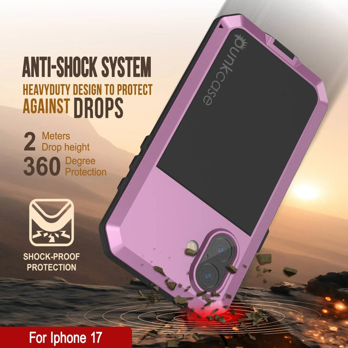 iPhone 17 Metallhülle, Heavy Duty Military Grade -Rüstungsabdeckung [Schocksicher] Ganzkörper hart [Pink]