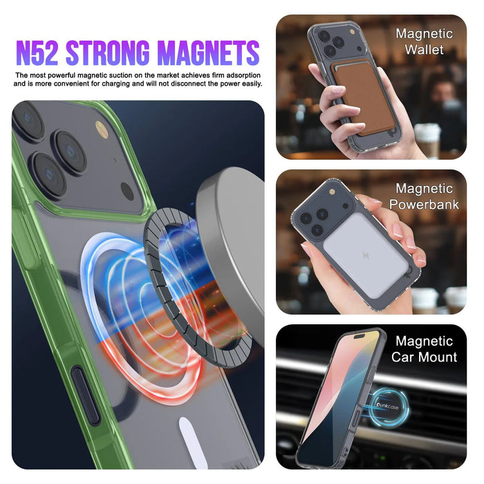 Punkcase iPhone 17 Pro Max Magnetic Wireless Lading Case [Clearmag -Serie] [Green]