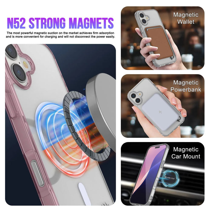 Punkcase iPhone 17 Magnetic Wireless Lading Case [Clearmag -Serie] [Rose]