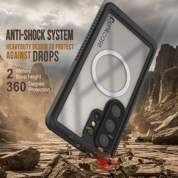 Wasserdichte Schutzhülle für Galaxy S26 Ultra, Punkcase [Extreme Mag-Serie], Panzerabdeckung mit integriertem Displayschutz [Schwarz]
