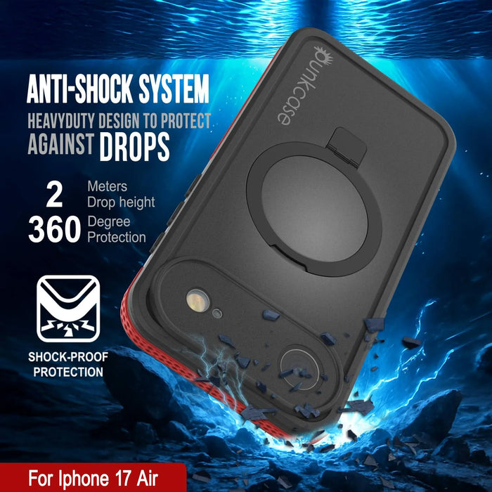 Wasserdichte iPhone 17 Air-Hülle [Kickstud 2.0-Serie] IP68-Schutzhülle mit Displayschutzfolie und Ständer [Rot]