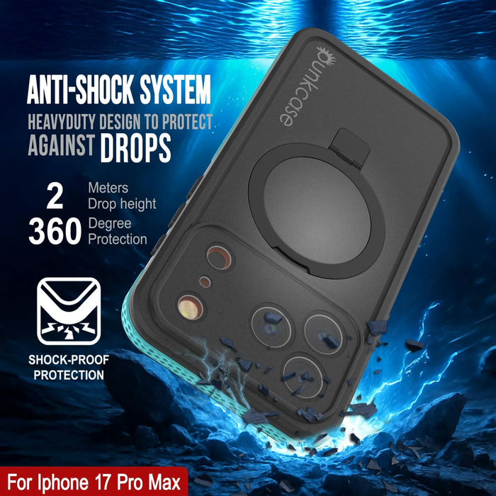 Wasserdichte iPhone 17 Pro Max-Hülle [Kickstud 2.0-Serie] IP68-Schutzhülle mit Displayschutzfolie und Ständer [Blaugrün]