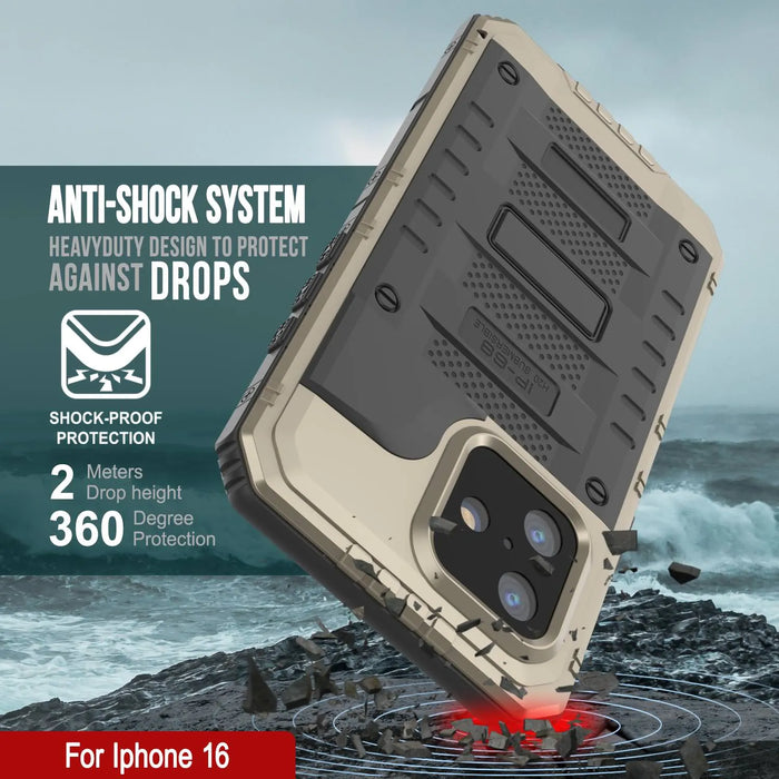 iPhone 16 Metal Extreme 3.0 -Serie Aluminium Wateref of Case IP68 W/Buillt im Bildschirmschutz und Kickstand [Gold]