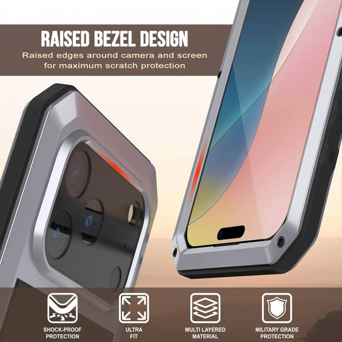 iPhone 17 Pro Max Metal Case, Heavy Duty Military Grade -Rüstungsabdeckung [Stoßdämpfer] Ganzkörper hart [Weiß]