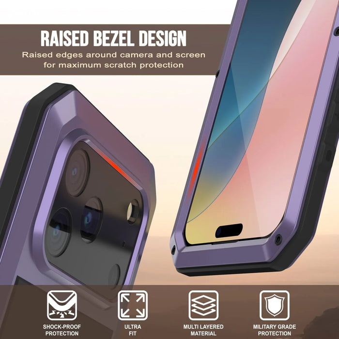 iPhone 17 Pro Max Metal Case, Heavy Duty Military Grade -Rüstungsabdeckung [Stoßdämpfer] Ganzkörper hart [lila]