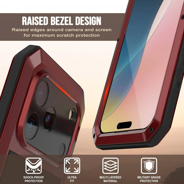 iPhone 17 Pro Max Metal Case, Heavy Duty Military Grade -Rüstungsabdeckung [Schocksicher] Ganzer Körper hart [rot]