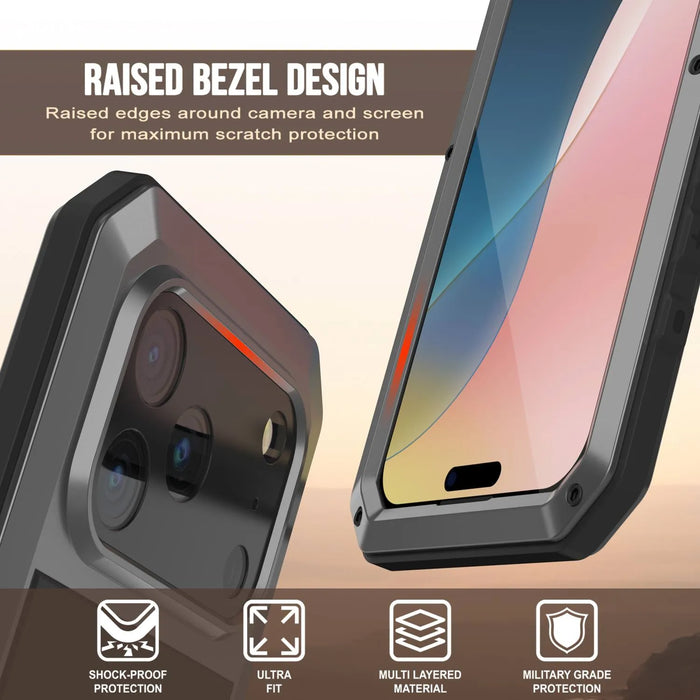 iPhone 17 Pro Max Metal Case, Heavy Duty Military Grade -Rüstungsabdeckung [Schocksicher] Ganzkörper hart [Silber]