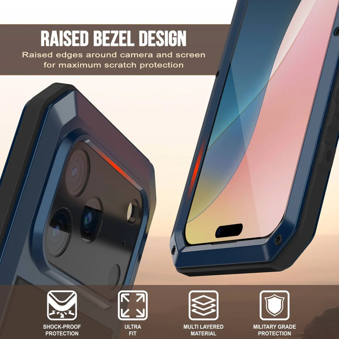 iPhone 17 Pro Metal Case, Heavy Duty Military Grade -Rüstungsabdeckung [Schocksicher] Ganzkörper hart [blau]