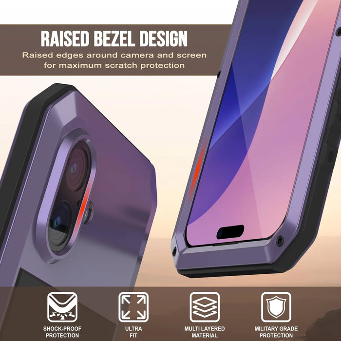 iPhone 17 Metallkoffer, Heavy Duty Military Grade Rüstungsabdeckung [Schocksicher] Ganzkörper hart [lila]