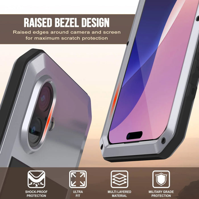iPhone 17 Metallkoffer, Heavy Duty Military Grade Rüstungsabdeckung [Schocksicher] Ganzkörper hart [weiß]