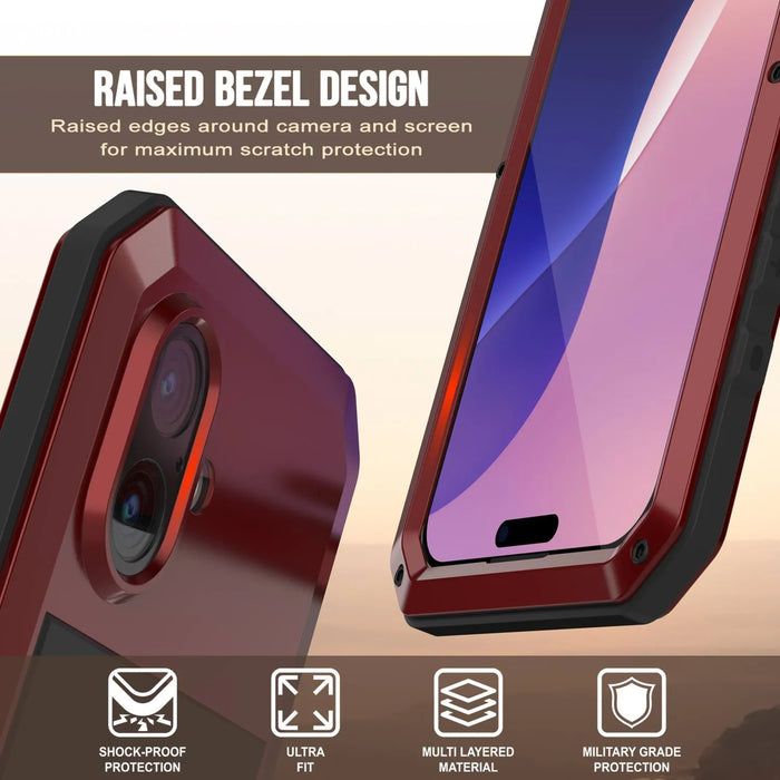 iPhone 17 Metallkoffer, Heavy Duty Military Grade Rüstungsabdeckung [Schocksicher] Ganzkörper hart [rot]