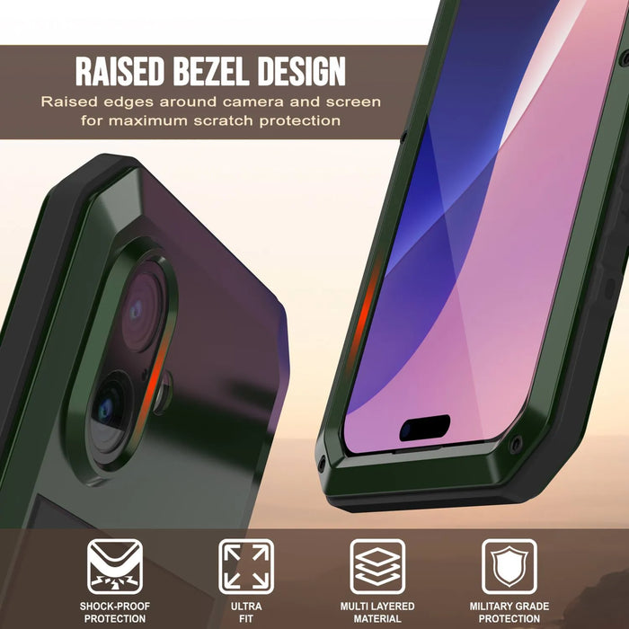 iPhone 17 Metallhülle, Heavy Duty Military Grade Rüstungsabdeckung [Schocksicher] Ganzkörper hart [dunkelgrün]