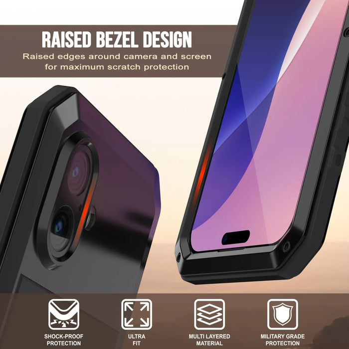 iPhone 17 Metallkoffer, Heavy Duty Military Grade Rüstungsabdeckung [Schocksicher] Ganzkörper hart [Schwarz]