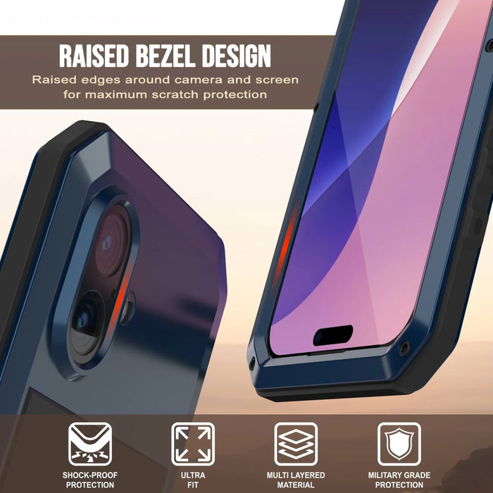 iPhone 17 Metallhülle, Heavy Duty Military Grade Rüstungsabdeckung [Schocksicher] Ganzkörper hart [blau]