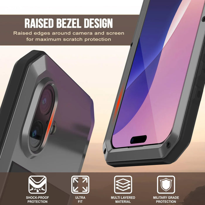 iPhone 17 Metallhülle, Heavy Duty Military Grade Rüstungsabdeckung [Schocksicher] Ganzkörper hart [Silber]