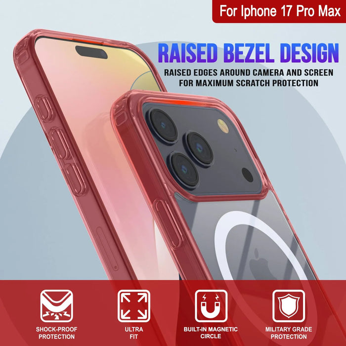 Punkcase iPhone 17 Pro Max Magnetic Wireless Lading Case [Clearmag -Serie] [Red]