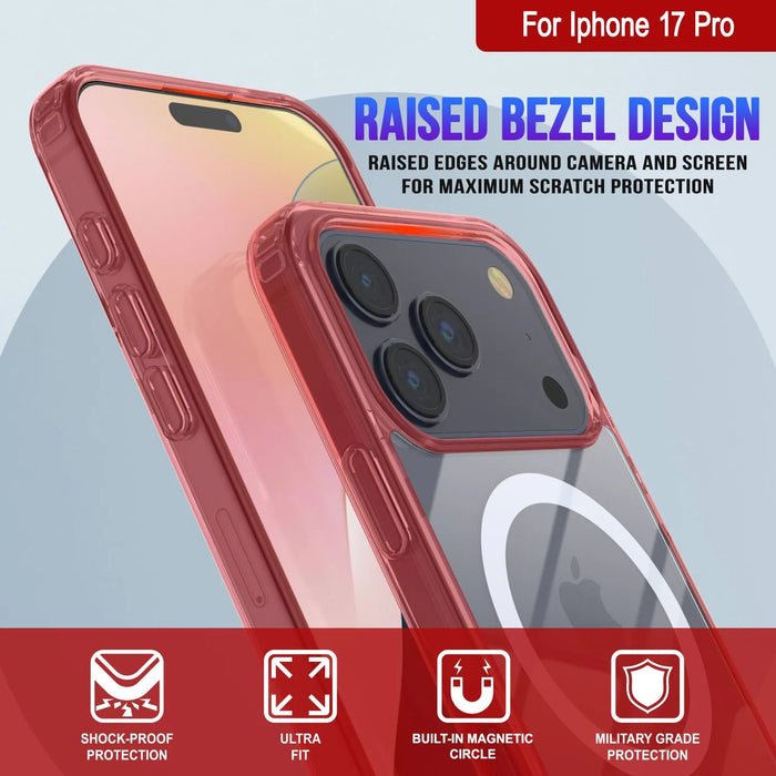Punkcase iPhone 17 Pro Magnetic Wireless Lading Case [Clearmag -Serie] [Red]