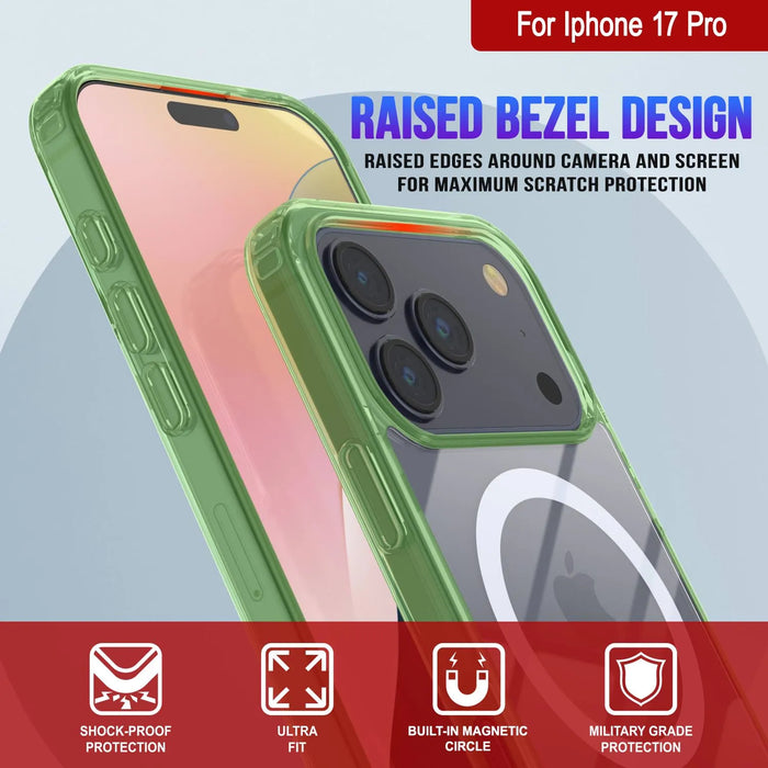 Punkcase iPhone 17 Pro Magnetic Wireless Lading Case [Clearmag -Serie] [Green]