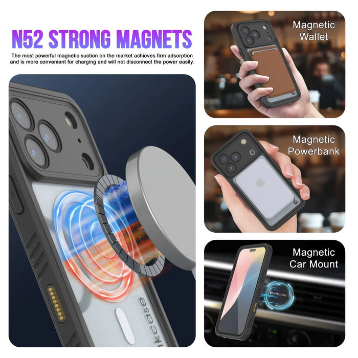 iPhone 17 Pro Max Water of Water of Case, PunkCase [Extreme Mag -Serie] Panzerabdeckung mit integriertem Bildschirmschutz [Schwarz]