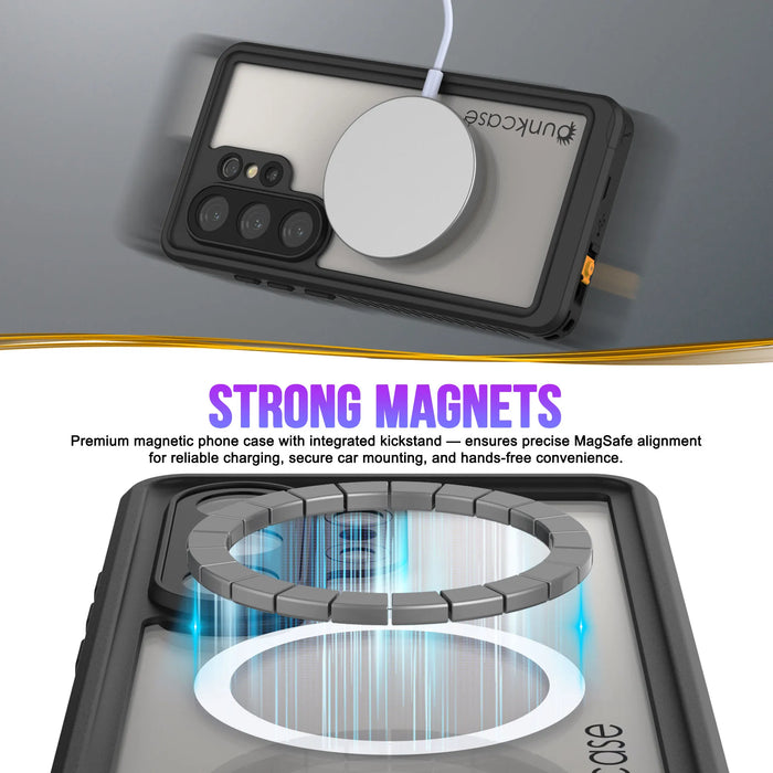 Wasserdichte Schutzhülle für Galaxy S26 Ultra, Punkcase [Extreme Mag-Serie], Panzerabdeckung mit integriertem Displayschutz [Schwarz]