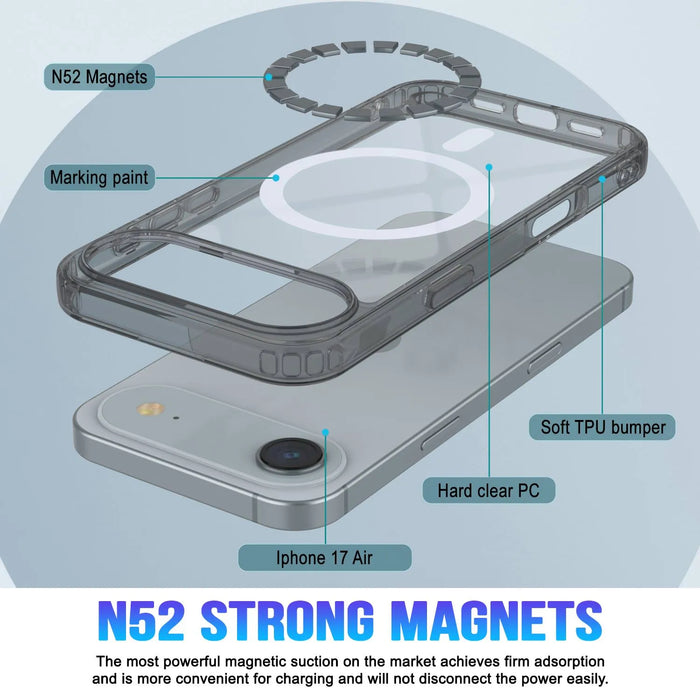 Punkcase iPhone 17 Air Magnetic Wireless Lading Case [Clearmag -Serie] [Black]