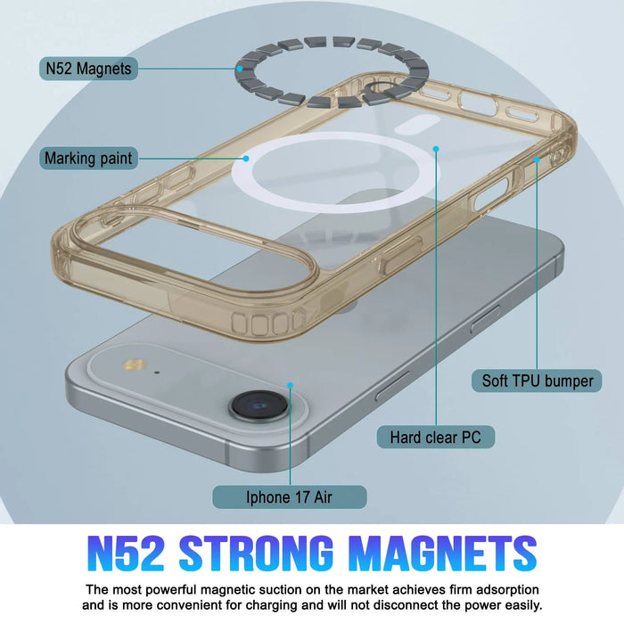 Punkcase iPhone 17 Air Magnetic Wireless Lading Case [Clearmag -Serie] [Gold]