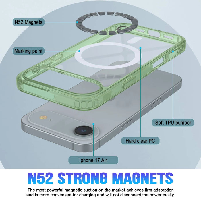 Punkcase iPhone 17 Air Magnetic Wireless Lading Case [Clearmag -Serie] [Green]