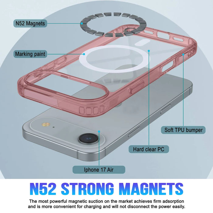 Punkcase iPhone 17 Air Magnetic Wireless Lading Case [Clearmag -Serie] [Red]