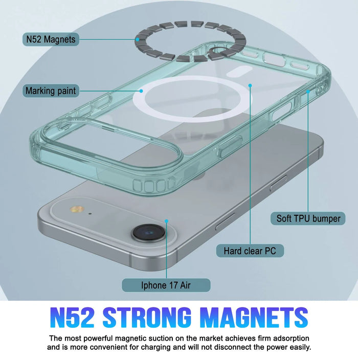Punkcase iPhone 17 Air Magnetic Wireless Lading Case [Clearmag -Serie] [Teal]