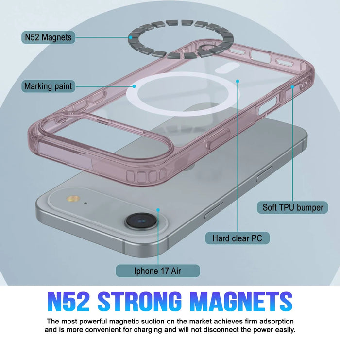 Punkcase iPhone 17 Air Magnetic Wireless Lading Case [Clearmag -Serie] [Rose]