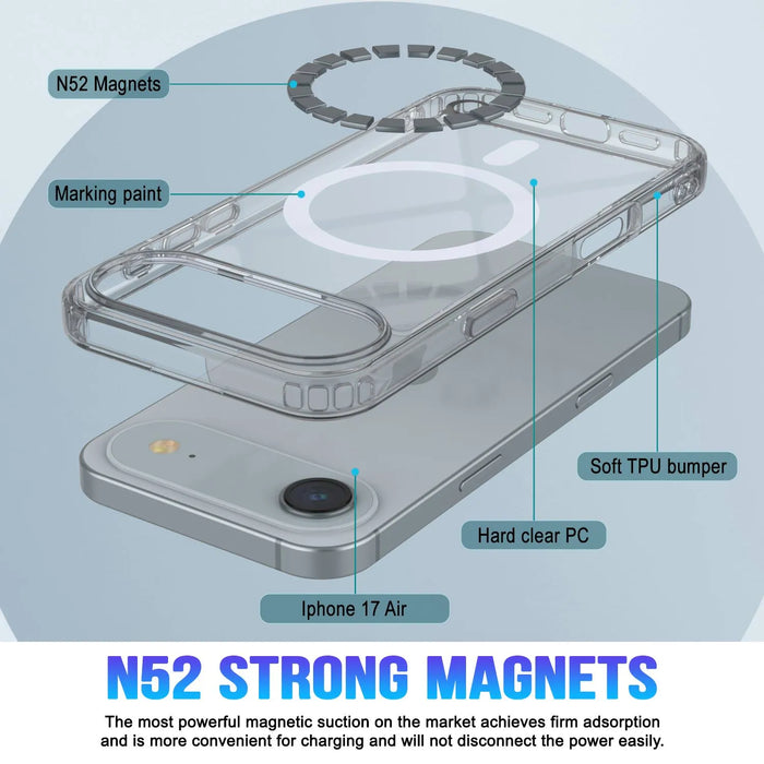 Punkcase iPhone 17 Air Magnetic Wireless Lading Case [Clearmag -Serie] [Clear]
