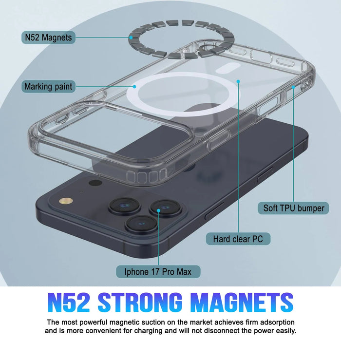 Punkcase iPhone 17 Pro Max Magnetic Wireless Lading Case [Clearmag -Serie] [Clear]