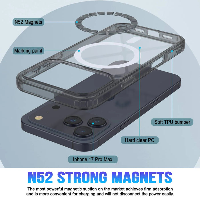 Punkcase iPhone 17 Pro Max Magnetic Wireless Lading Case [Clearmag -Serie] [Black]