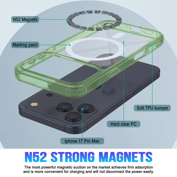 Punkcase iPhone 17 Pro Max Magnetic Wireless Lading Case [Clearmag -Serie] [Green]