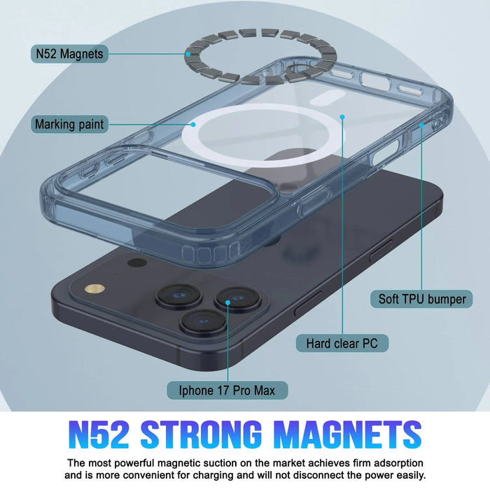 Punkcase iPhone 17 Pro Max Magnetic Wireless Lading Case [Clearmag -Serie] [Navy]
